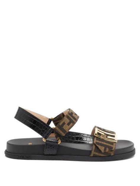 fendi promenade ff-logo croc-effect leather sandals